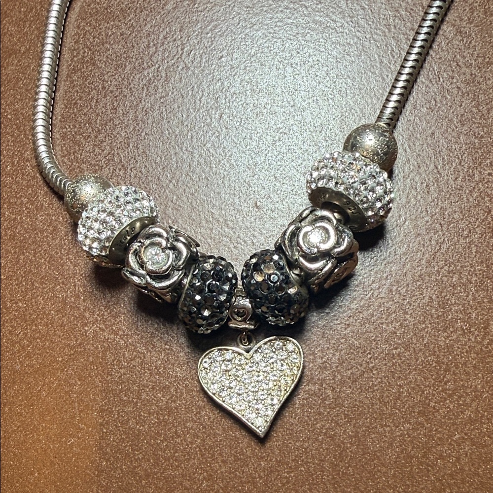 Silver and Black Heart Charm Necklace